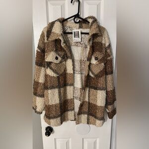 Urban Outfitters Cream and Brown Teddy Jacket